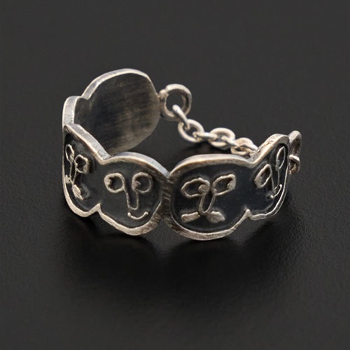 Face Chain Ring Silver