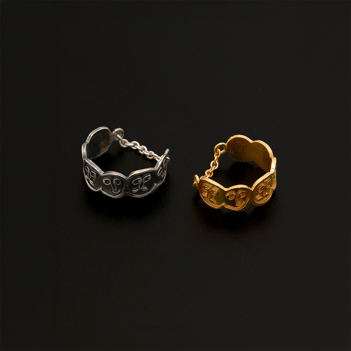 Face Chain Ring Gold